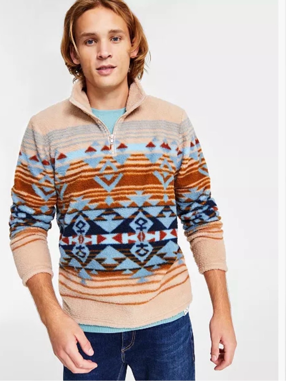 Sun + Stone Men's Size Large Desert Snow Sherpa Fleece Pullover